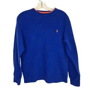 Polo Ralph Lauren Men Waffle Knit Crew Neck Shirt Blue Layering Logo Medium